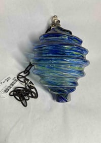Hand Blown Swirl Art Glass Ornamental Hanging Witch Ball w/ Chain
