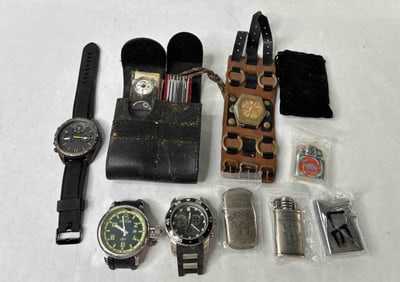 Swiss Army Utility Tool in Pouch w/ Watches, Camel Commemorative Lighters and more