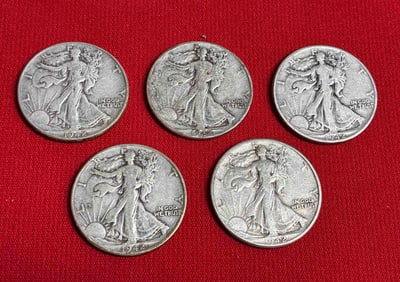 5-Walking Liberty Half Dollars
