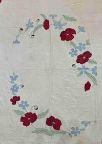 1951 Poppy Applique Hand Stitched Quilt