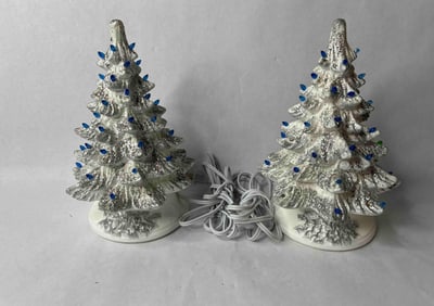 Pair of Ceramic Silvered Christmas Trees