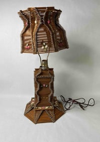 Folk Art Popsicle Stick Lamp w Shade
