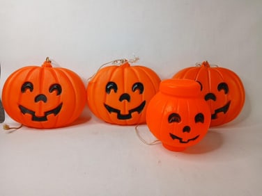 Halloween Blow Mold Jack O Lantern Decor Lot of 4