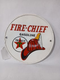 Cast Iron Fire Chief Texaco Gasoline Wall Hanging Embossed Sign