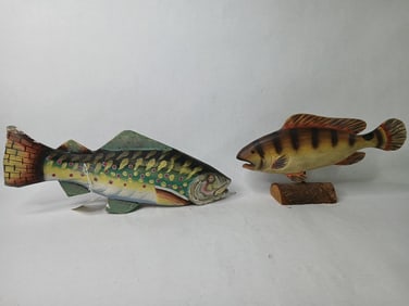 Hand Painted Wooden Fish Decor w/ One on Mount