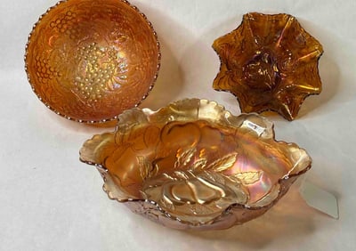 Marigold Carnival Glass Fruit Bowls