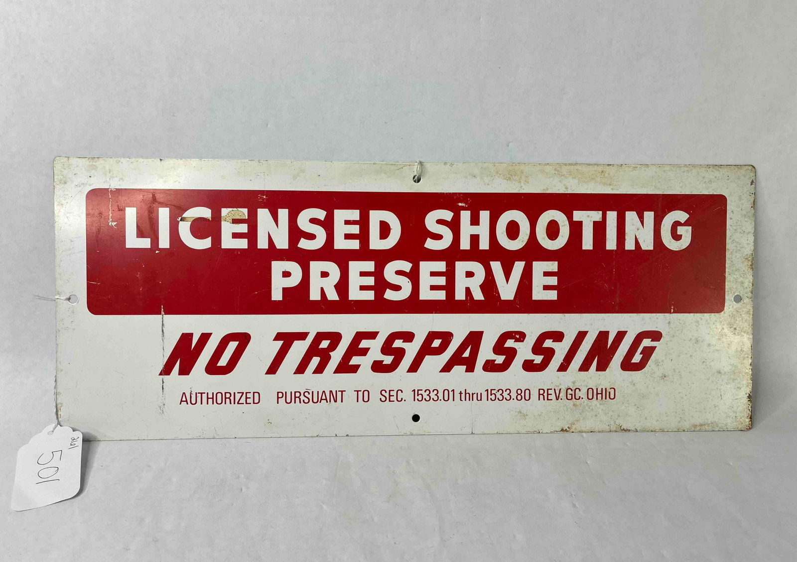 SSS Licensed Shooting Preserve No Trespassing Sign Ohio Revised Code: Showing soiling? 21 x 8.5