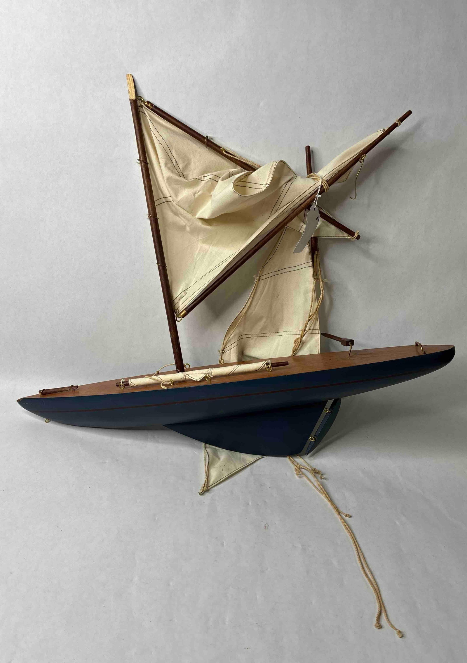 Vintage Folk Art Painted Ship Wrecked Ship: 18 in. L with mast included in need of repair great blue paint