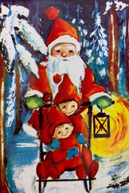 42 pc Mid Century Deadstock Swedish FLAIR Santa Christmas Cards in Original Boxes