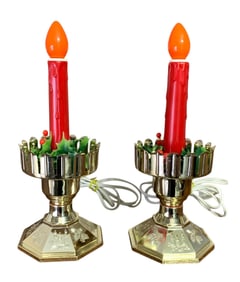 Pair Mid Century Light Up Candle Christmas Decorations