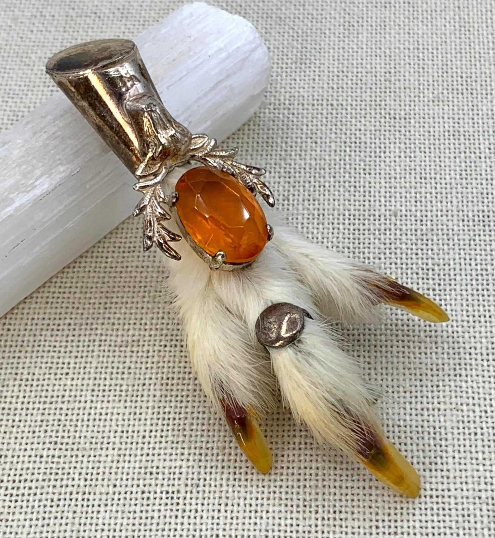 Early Scottish Grouse Bird Foot Taxidermy Citrine Stag Huntsman Claw Brooch (1 of 8)