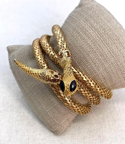 Vintage Whiting & Davis Gilded Chainmail Scale Serpent Necklace, Convertible Wrap Snake Bracelet