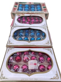 84 pc Vintage Miniature Shiny Brite Glass Christmas Tree Bulb Ornaments in Boxes