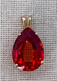 Incredible 10k Yellow Gold 18x12mm Pear Shaped Hessonite Garnet Pendant