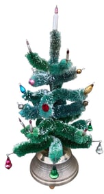 Antique Musical Wind-Up Bottle Brush Revolving Mercury Glass Christmas Tree Holiday Decoration