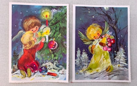 32 pc c1960s Deadstock West Germany Alfred Mainzer Glittered Christmas Cards with Boxes