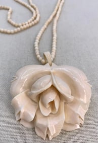 Outstanding Hand Carved Natural Material Rose Pendant Necklace