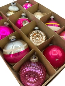 12 Vintage Mercury Glass Shiny Brite and U S A Made Christmas Tree Ornaments