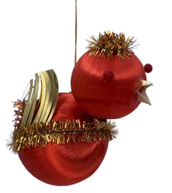 6 Mid Century Spiced Satin and Metallic Gold Christmas Tree Bird Holiday Ornaments