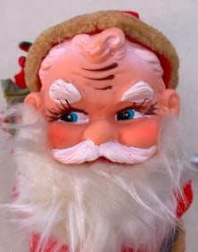 Rubber Faced Mid Century Spring Bungee Hanging Santa Comical Christmas Decoration
