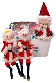 7 pc Vintage Japan Santas, Mrs. Claus and Large Glass Christmas Tree Ornament Collection