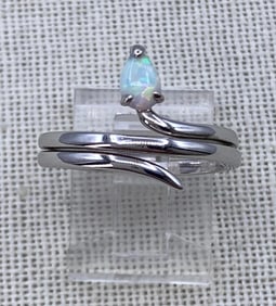 Sterling Silver Pear Shaped Opal Gemstone Coiled Snake Serpent Ring