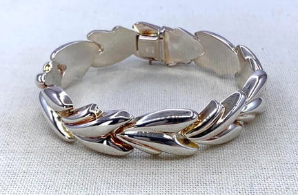 Outstanding 28 Gram Sterling Silver Milor Puffy Linked Tri Color Vintage 925 Bracelet