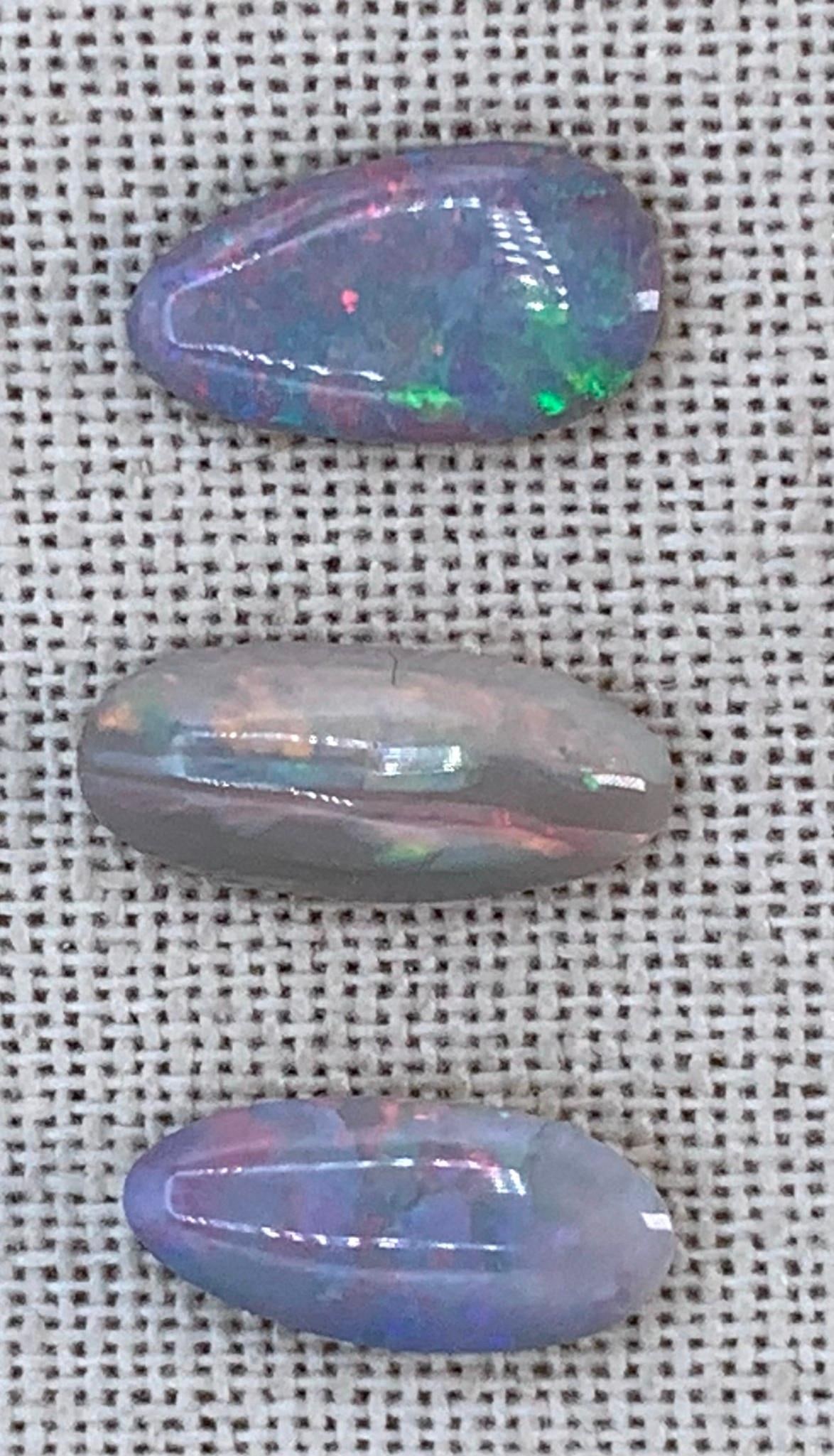Trio of Large Carat Polished Spangled Glowing Opal Unmounted Gemstones (1 of 16)