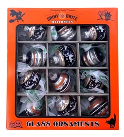 12 pc Christopher Radko Mercury Glass Shiny Brite Halloween Ornaments in the Box