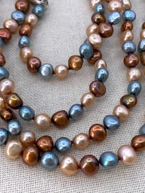 3 pc Lovely Azure Blue, Toffee, Peacock and Cinnamon Freshwater Pearl Sterling Silver Jewelry Set