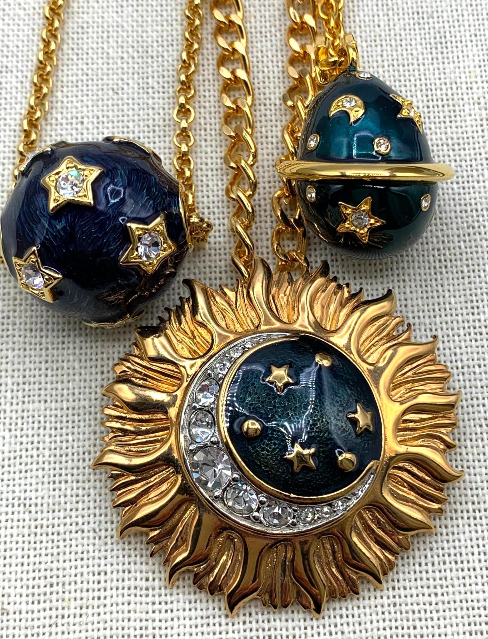 Trio Planetary Solar System Celestial Designer Enamel and Rhinestone Statement Necklaces (1 of 9)