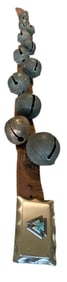 12 Antique Folk Art Horse Drawn Brass Sleigh Bells on Old Tooled Leather Belt,Turquoise Arrowhead