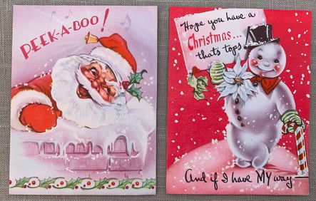 24 pc c1950s Deadstock Christmas Cards, Envelopes and Early Card Box