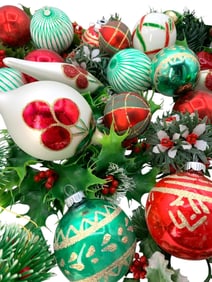 33 pc Vintage Glass Christmas Tree Ornaments and Early Hong Kong Plastic Candle Wreath Decorations