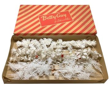 14 pc New Old Stock Winter Holiday Wreath, Centerpiece, Plastic White Glittered Snowy Floral Picks