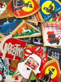 800+ Mid Century Christmas Card Seals, Holiday Gift Package Sticker Decorations