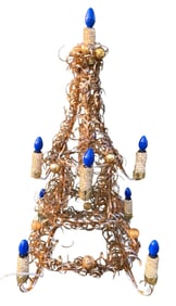 Large Fantastic Mid Century Gold Metal Tinsel Electric Candle Tree Holiday Decoration