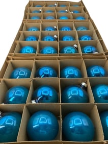 36 Mid Century COBY USA Made Royal Blue Glass Christmas Tree Ornaments in Boxes