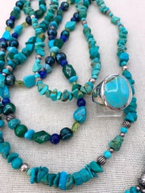 4 pc Carolyn Pollack Native American Crafted Turquoise, Sterling, Peacock Pearl Jewelry Collection