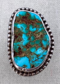 Astounding Museum Quality 31.5 Gram Silver and Turquoise Hand Crafted Native American Artisan Ring
