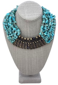 Bold 7 Strand Tumbled Turquoise Statement Collar Necklace