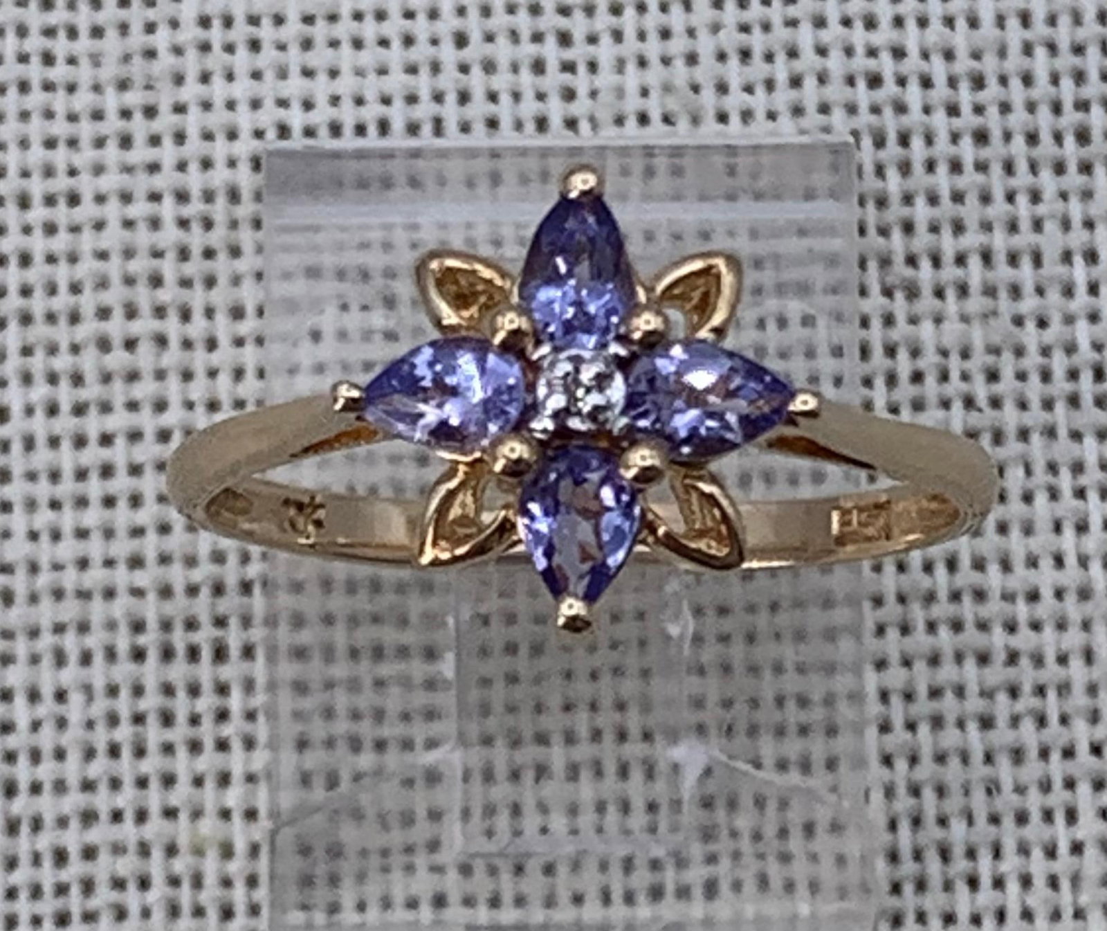 Ethereal 10k Gold Cornflower Blue Tanzanite Sparkling Pear Shaped Gemstone & Diamond Ring (1 of 11)