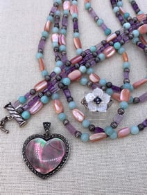 5 pc Carolyn Pollack Sterling Silver, Mother of Pearl, Amethyst Jewelry Collection