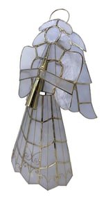 14 pc Spun Glass, Cut Metal, Glittered Glass Christmas Tree Ornaments and Capiz Shell Angel Topper