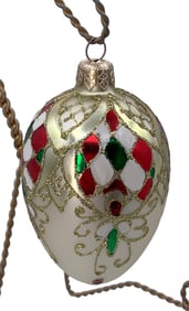 8 Hand Painted Gold Glittered Egg Shaped European Glass Christmas Tree Ornaments