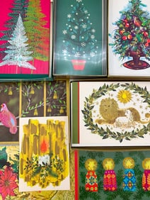 82 pc Deadstock c1960s Fravessi Christmas Cards, Envelopes and Card Box Collection