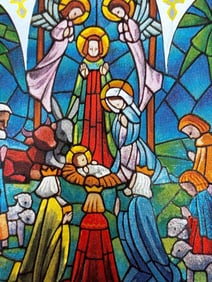 134 pc Deadstock c1960s Imported Alfred Mainzer Shimmering Stained-Glass Christmas Cards