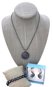 Swarovski Touchstone Crystal Azure Blue Tennis Bracelet, Necklace and Pierced Earrings Ensemble