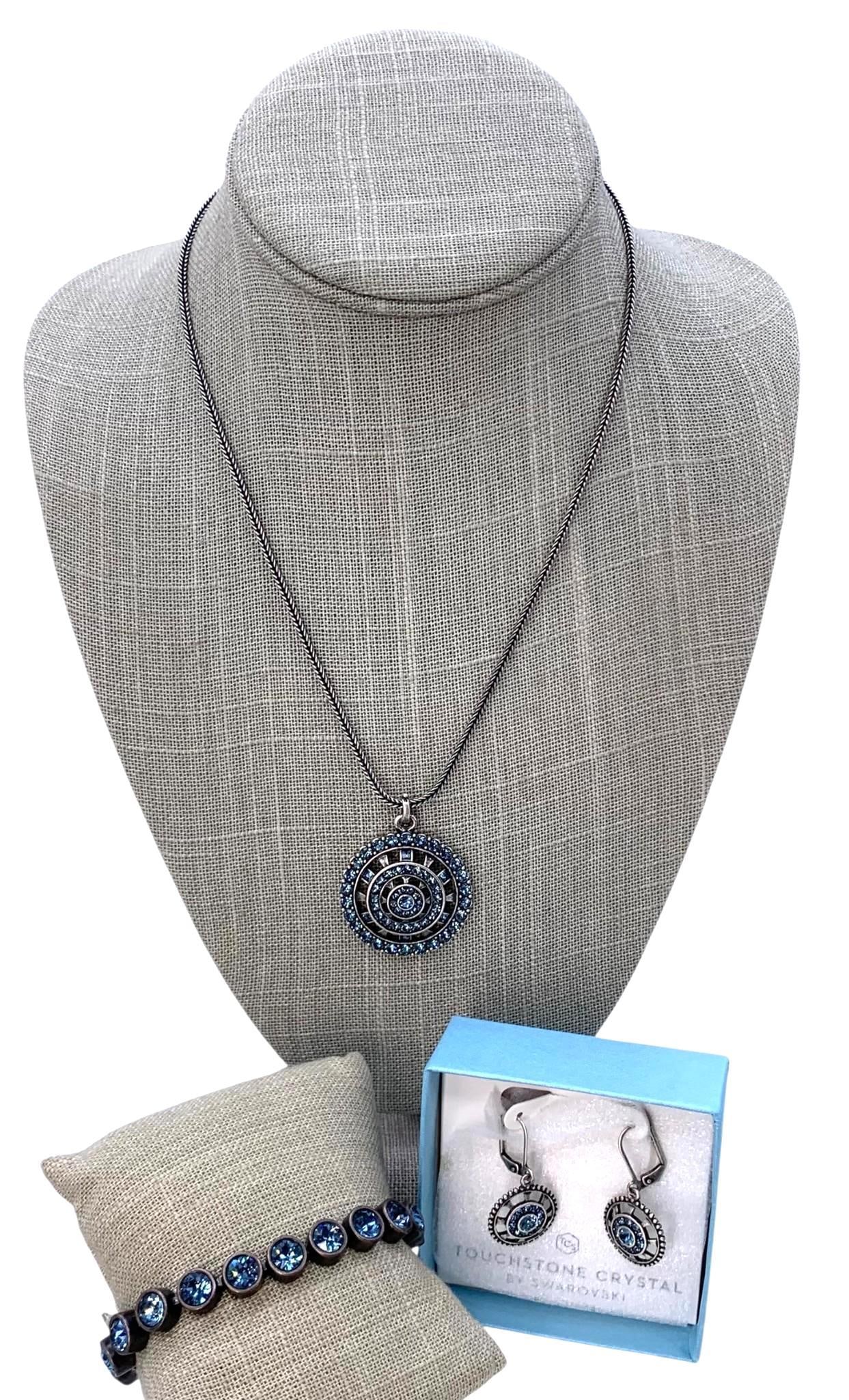 Swarovski Touchstone Crystal Azure Blue Tennis Bracelet, Necklace and Pierced Earrings Ensemble (1 of 11)