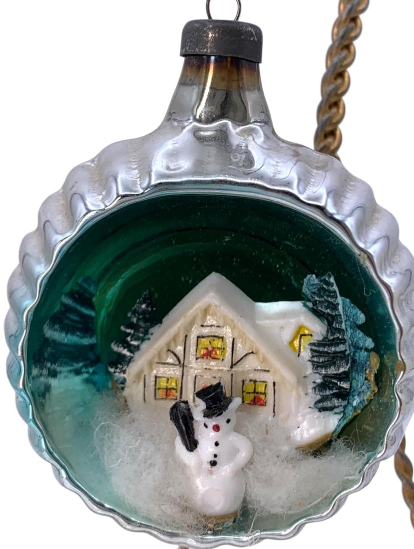 6 Made in Italy Mid Century Mercury Glass 3 D Diorama Christmas Tree Ornaments (1 of 15)